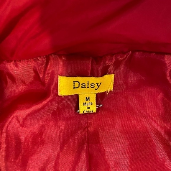 Daisy Red Quilted Puffer Vest with Hood sz M Elastic Sides - Picture 2 of 6